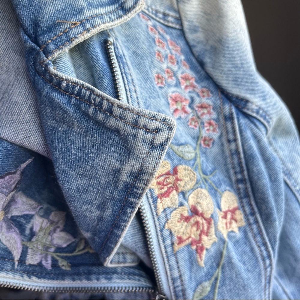 Floral Embroidered Light Blue Jean Jacket - Picture 16 of 16